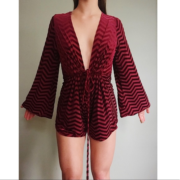 Velvet Red Romper - Picture 2 of 3